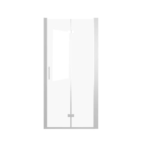 34-35 in. W x 72 in. H Bifold Semi-Frameless Shower Door in Chrome with Clear Glass and Explosion Proof Film