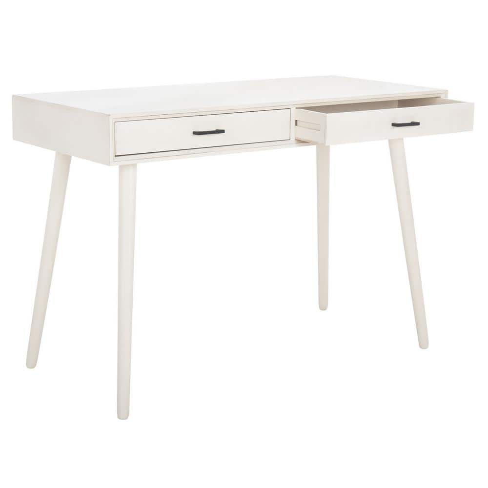 Distressed White Retro Wood Writing Desk with Drawers
