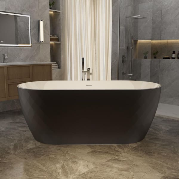 59 in. x 28 in. Acrylic Flat Bottom Non-Whirlpool Soaking Bathtub in Black