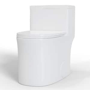 One-Piece 0.8/1.28 GPF Dual Flush, Elongated Toilet, in Gloss White, Seat Included
