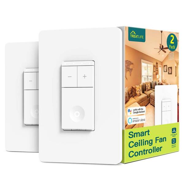 TREATLIFE 4-Speed Smart Ceiling Fan Control Switch, 1.5A Load, White, (2-Pack)