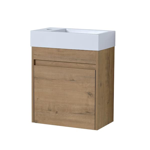 Tatahance 18.11 in. W x 10.23 in. D x 22.83 in. H Floating Wall-Mounted Bath Vanity with White Resin Sink Top in Imitative Oak