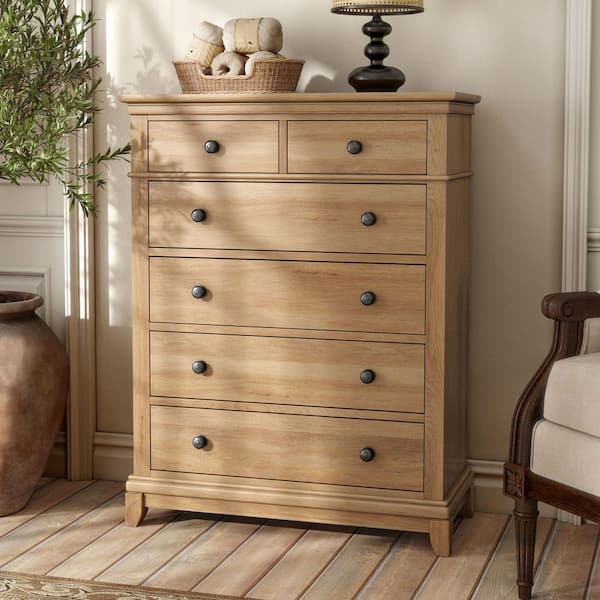 Furniture of America Zeller Natural Oak 5-Drawer 40 in. Chest of Drawers With Cedar Bottom Drawers