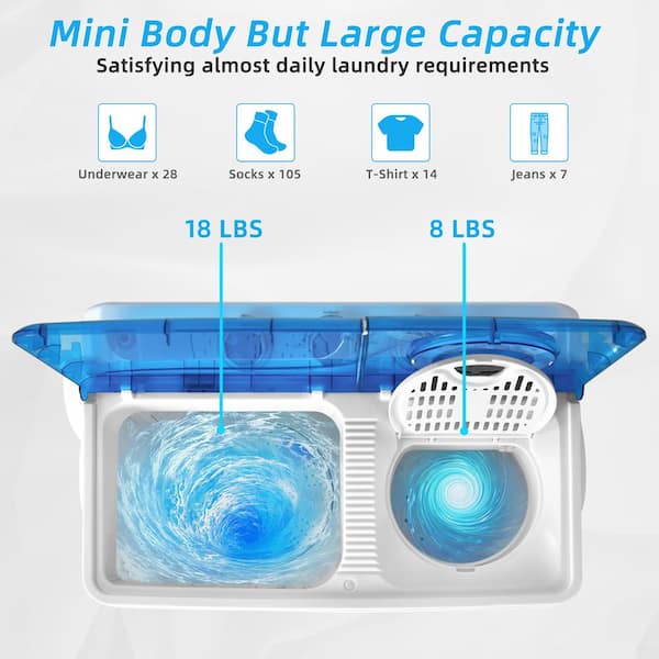 8lbs 18lbs White&Blue Topvendor 26Lbs Portable Compact Mini Twin Tub Washing Machine with Built-in Drain Pump,Semi-Automatic,Washer &Spiner 