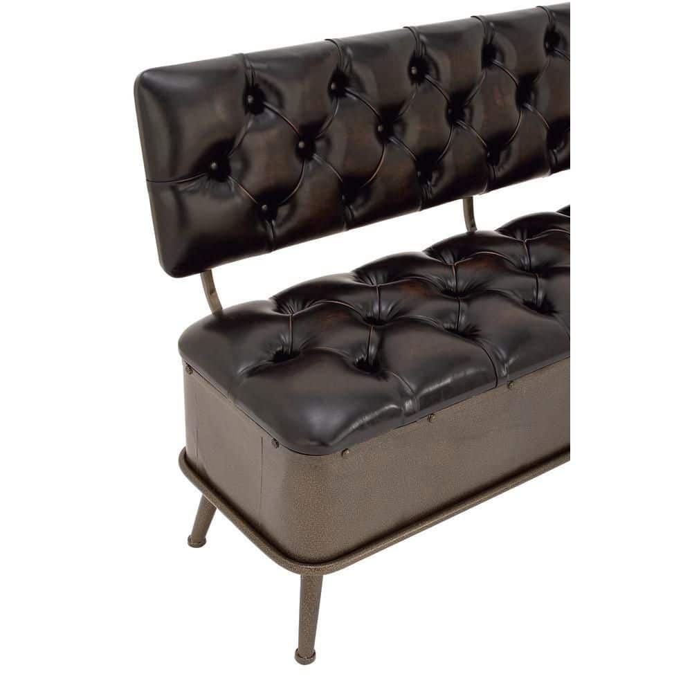 Bronze Tufted Faux Leather Industrial Storage Bench