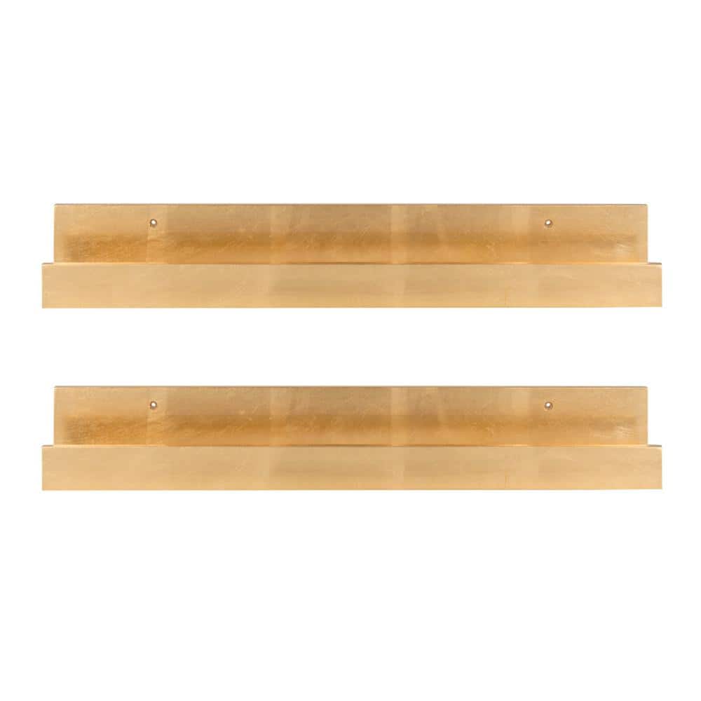 Gold 24-Inch Wood Floating Wall Shelves, 2-Pack