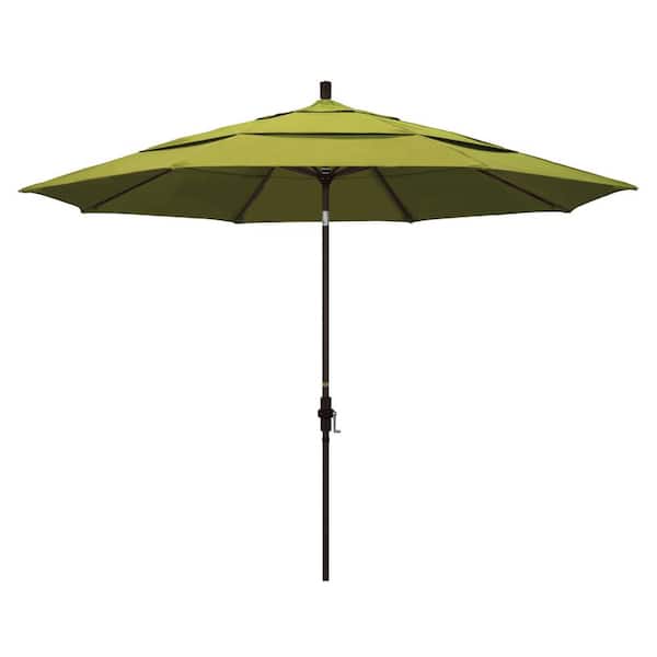 California Umbrella 11 ft. Aluminum Collar Tilt Double Vented Patio Umbrella in Kiwi Olefin