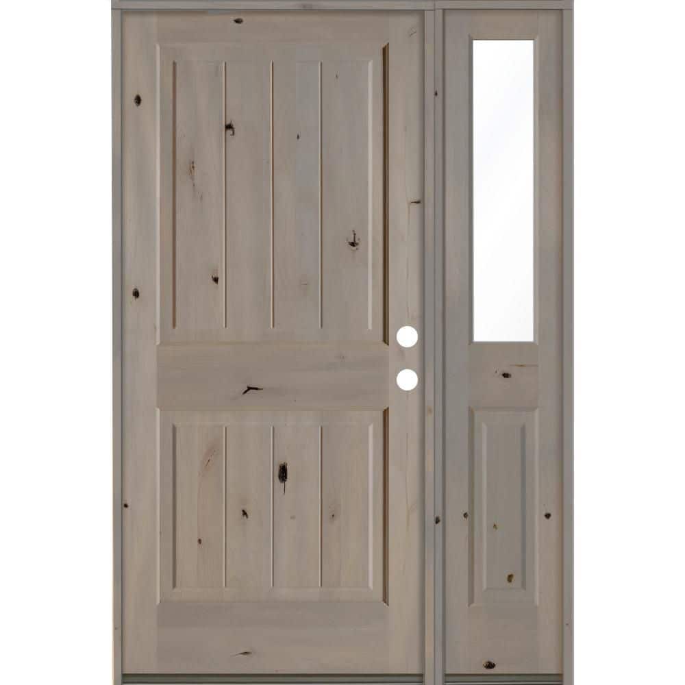 56 in. x 80 in. Rustic Knotty Alder Square Top Left-Hand/Inswing Clear Glass Grey Stain Wood Prehung Front Door w/RHSL price history on PriceWatchPro