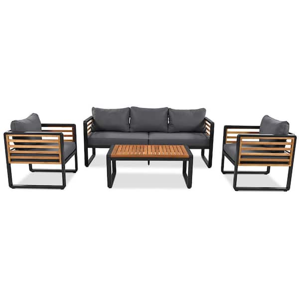 は自分にプチご褒美を 4-Pieces URTR Metal Outdoor Set Conversation Patio Wood and その他