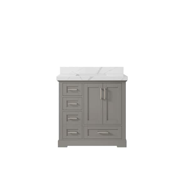 Willow Collections Boston 36 in. W x 22 in. D x 36 in. H Single Sink Bath Vanity Center in Elephant Gray with 2 in. Calacatta Quartz Top