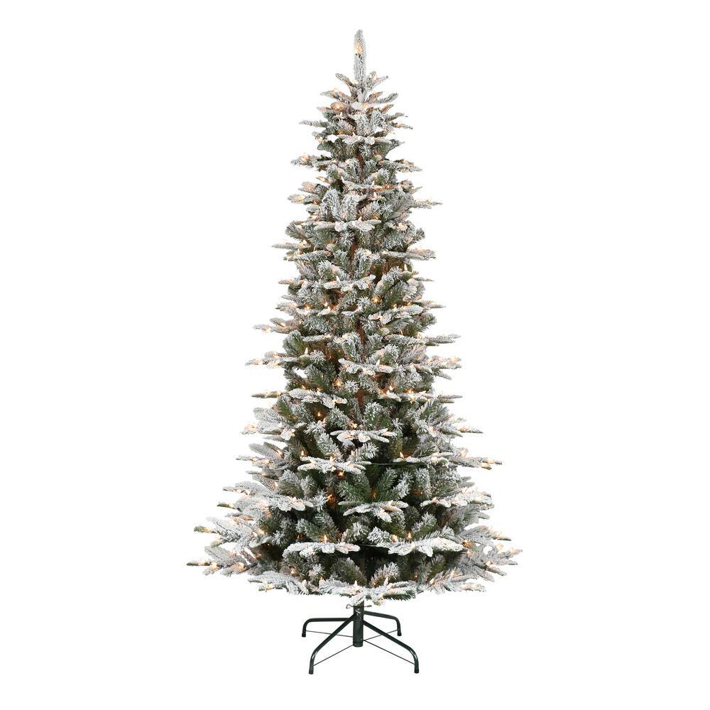 Puleo International Aspen Fir Flocked Slim Pre-Lit Artificial Christmas Tree