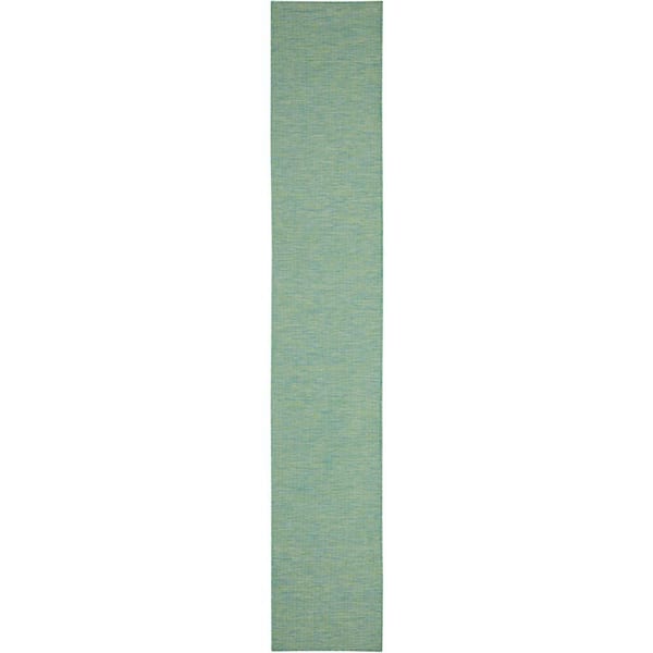 Positano Blue/Green 2 ft. x 12 ft. Kitchen Runner Solid Modern Indoor/Outdoor Patio Area Rug