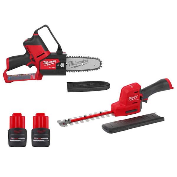 Milwaukee M12 FUEL 6 in. 12V Lithium-Ion Brushless Electric Cordless Battery Pruning Saw HATCHET w/Hedge Trimmer, (2) Batteries