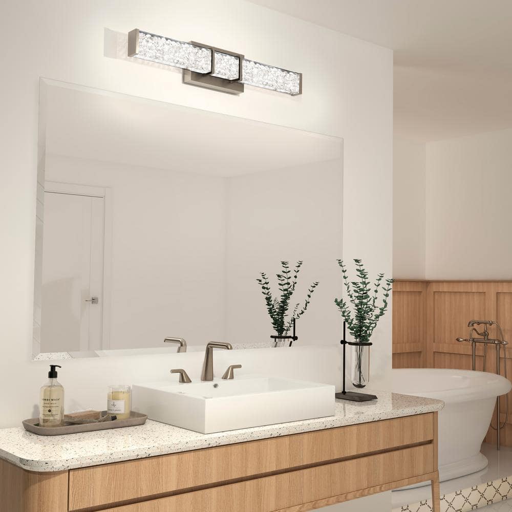 Riviera 27 in. 1-Light Chrome Modern Integrated LED Vanity Light Bar for Bathroom with Crystals price history on PriceWatchPro