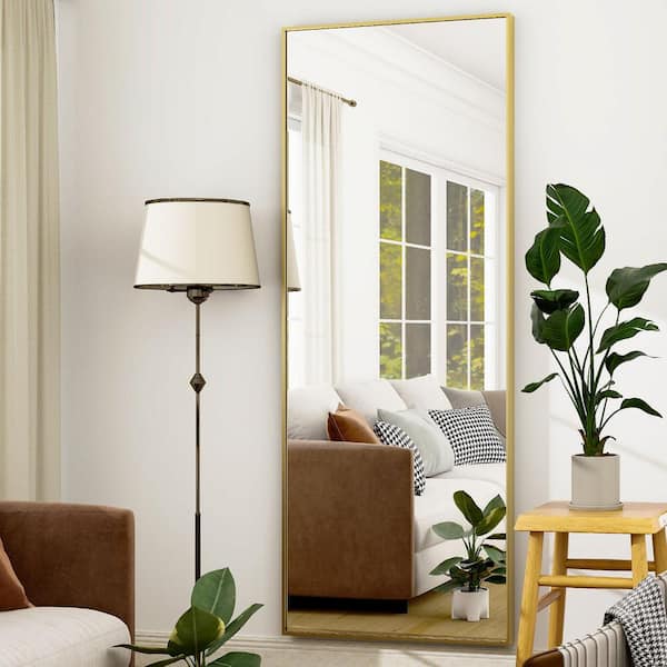 XRAMFY 26 in. W x 71 in. H Rectangular Gold Aluminum Alloy Framed Modern Oversized Wall Mirror