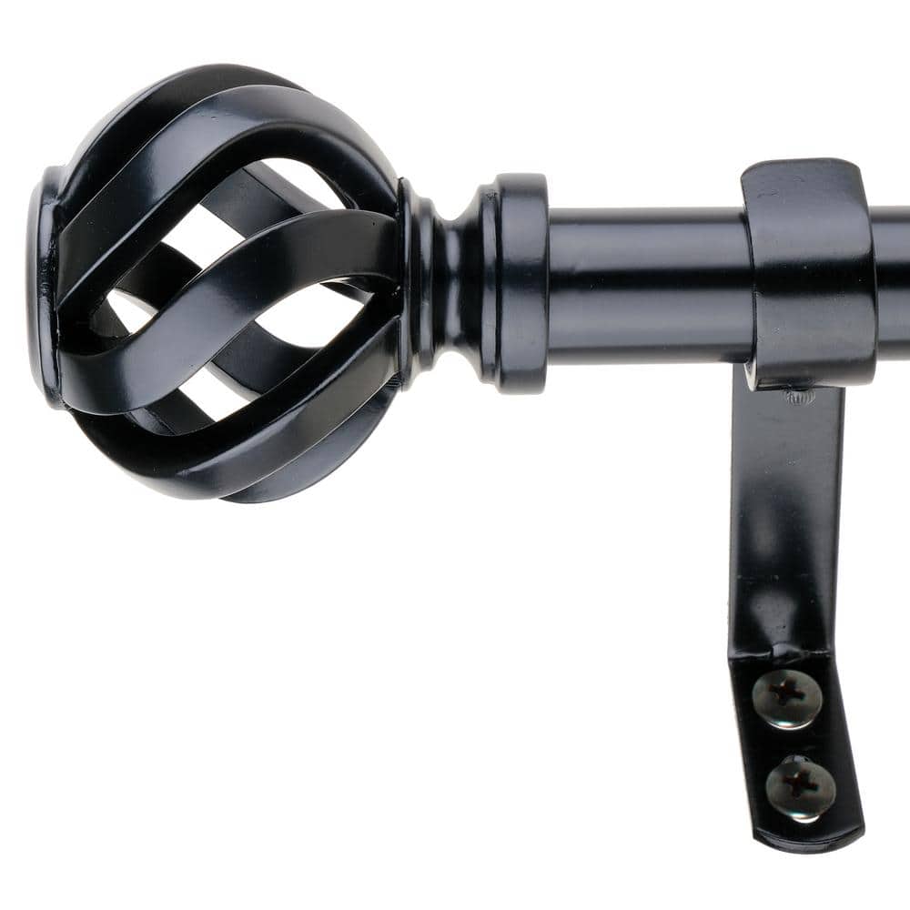 Adjustable Black Metal Curtain Rod with Cage Finial, 36-72 Inches