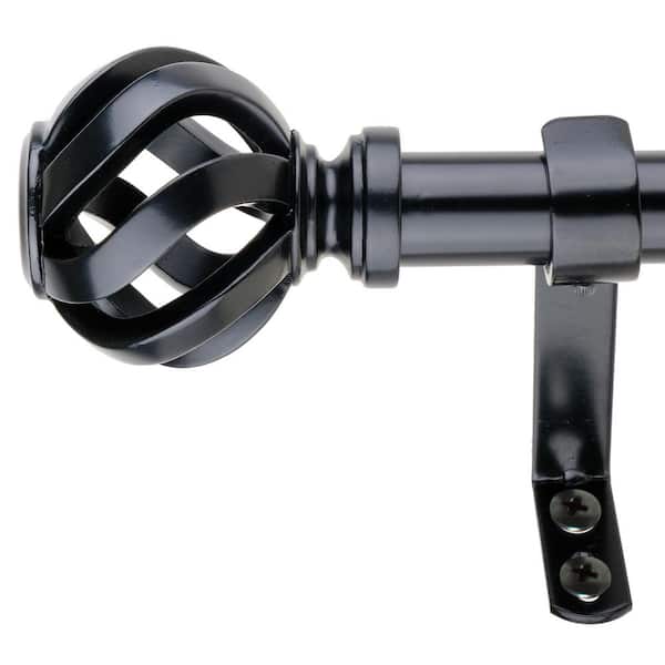 Decopolitan Cage 72 in. - 144 in. Adjustable Curtain Rod 1 in. in Black with Finial