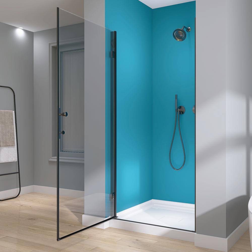 Matte Black Semi-Frameless Pivot Shower Door with Clear Glass