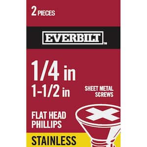 #14 x 1-1/2 in. Phillips Flat Head Stainless Steel Sheet Metal Screw (2-Pack)