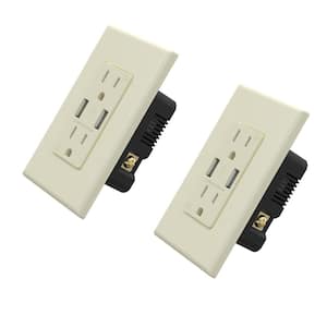 4.0 Amp Dual USB Ports with Smart Chip, 15 Amp Duplex Tamper Resistant Outlet, Wall Plate Included, Almond (2-Pack)