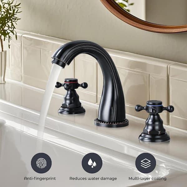 Double Handles 8 in. Widespread Bathroom Faucet 3-Hole Sink Faucet with Pop-Up Drain in Oil Rubbed Bronze (2-Pack)