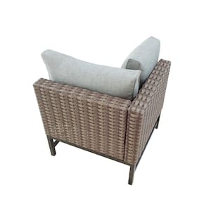 Wicker Right Arm Outdoor Sectional Chair with Gray Cushions