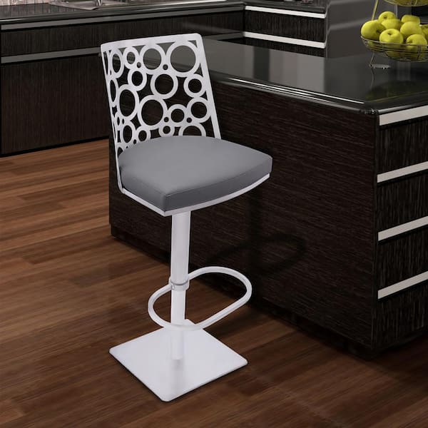 Armen Living Berlin 22-32 in. Gray Faux Leather and Brushed Stainless Steel Adjustable Swivel Bar Stool