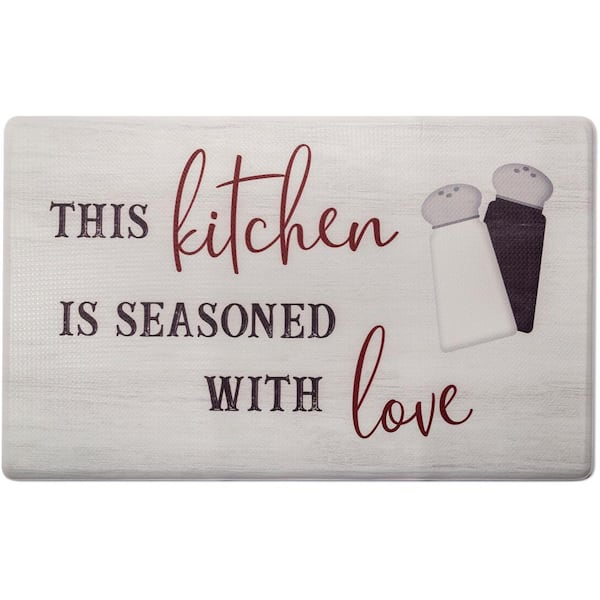Home Dynamix Cozy Living Seasoned with Love Grey 20 in. x 36 in. Anti Fatigue Kitchen Mat