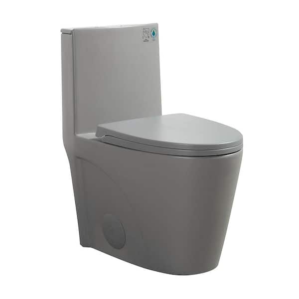 BI 12 in. Floor Mounted 1-Piece 1.1/1.60 GPF Dual Flush Elongated Toilet in Light Gray Seat Included