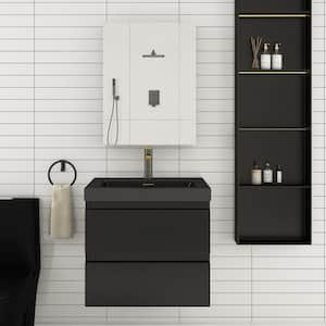 24 in. W x 20 in. D x 21 in. H Single Sink Wall-Mounted Bathroom Vanity Set in Black with Black Quartz Top