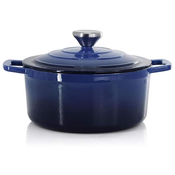 MegaChef 2.7 Quart Round Enameled Cast Iron Casserole in Gradient Dark Blue
