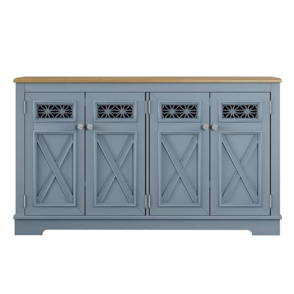 Vintage Haze Blue MDF 57.5 in. Sideboard with Adjustable Shelves