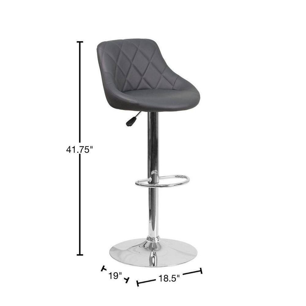 Contemporary Gray Vinyl Adjustable Swivel Barstool with Chrome Base
