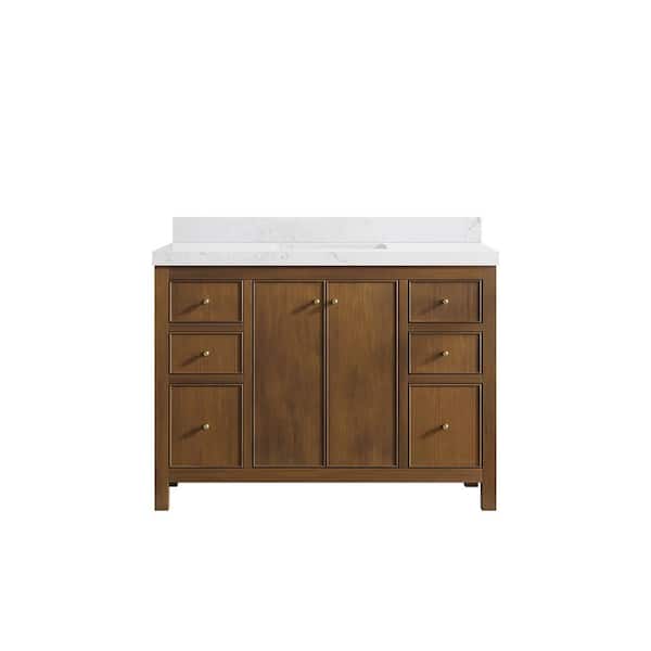 Willow Collections Chicago Teak 48 in. W x 22 in. D x 36 in. H Single Sink Bath Vanity in Dark Natural with 2 in. Empira White Qt. Top
