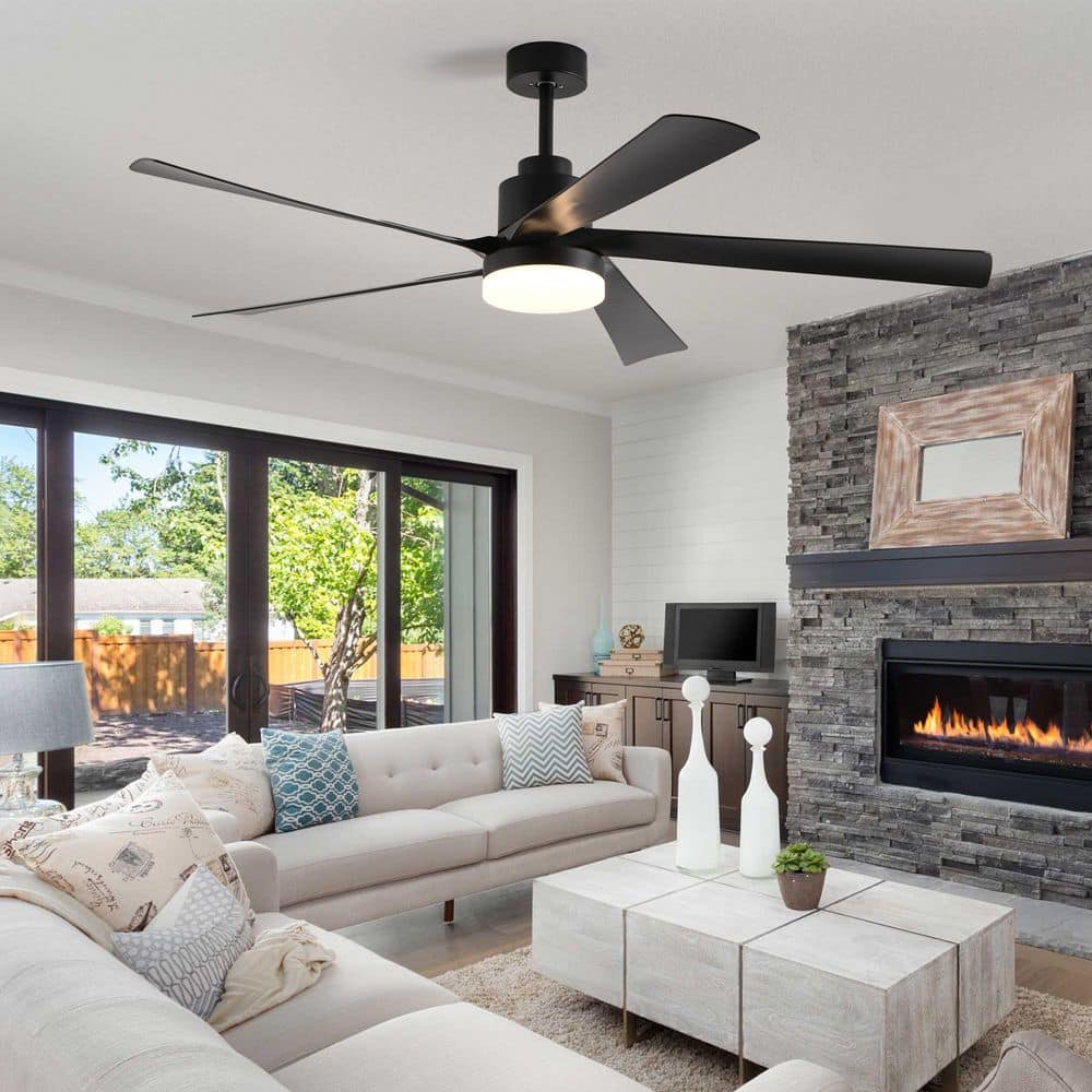 65 in. Smart Indoor Black Downrod Mount Ceiling Fan with Remote and Integrated LED price history on PriceWatchPro