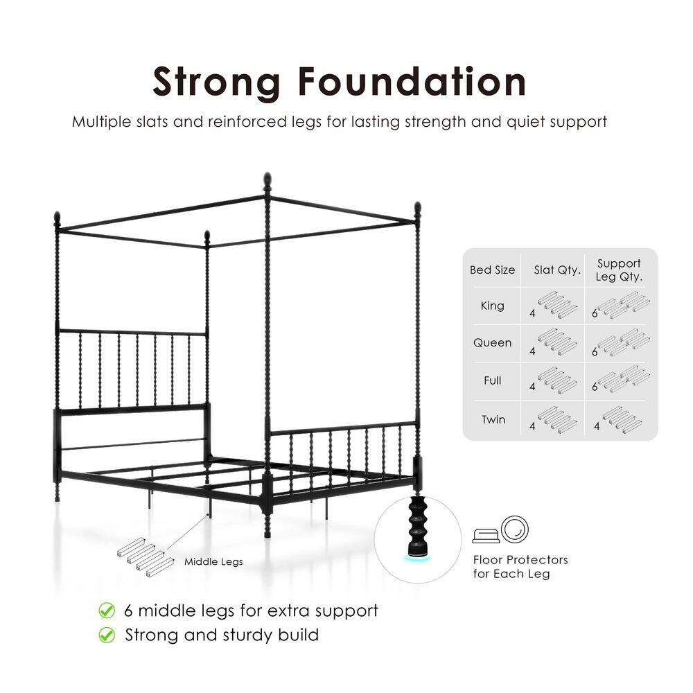 Cathy Black Metal Frame King Canopy Bed with Spindle Posts - thumbnail 5
