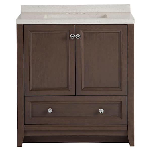 Glacier Bay Delridge 31 in. W x 19 in. D Bathroom Vanity in Flagstone with Solid Surface Vanity Top in Titanium with White Sink
