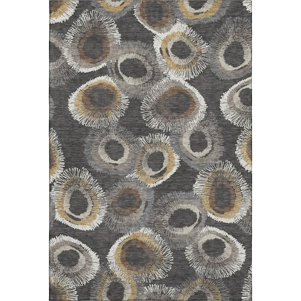 Mayfield Premium Machine Washable Abstract AMF2278 Charcoal 8 ft. x 10 ft. Area Rug