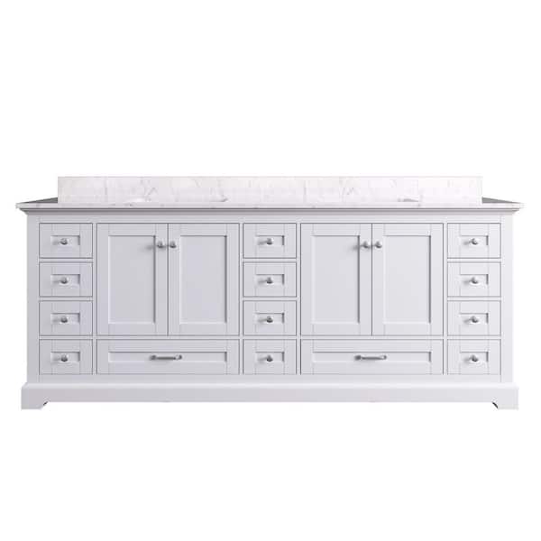 JimsMaison 84 in. W x 22 in. D x 33.5 in. H Freestanding Bath Vanity in White with White Engineered Stone Top