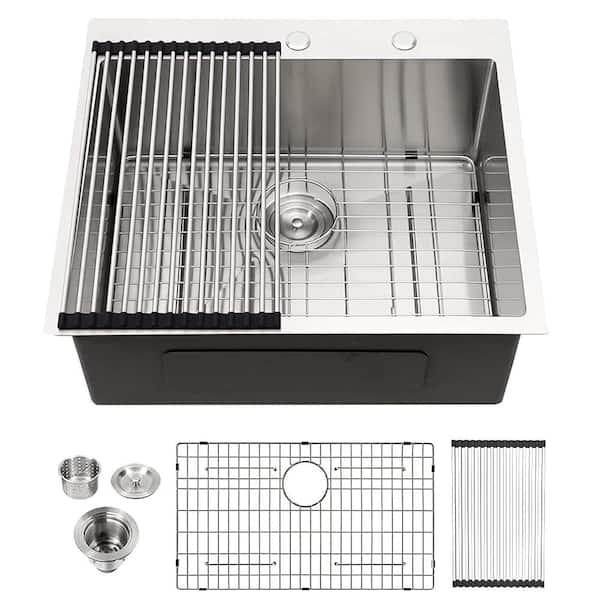 LORDEAR Laundry Utility Sink 25 in. Drop-In Single Bowl 16-Gauge ...