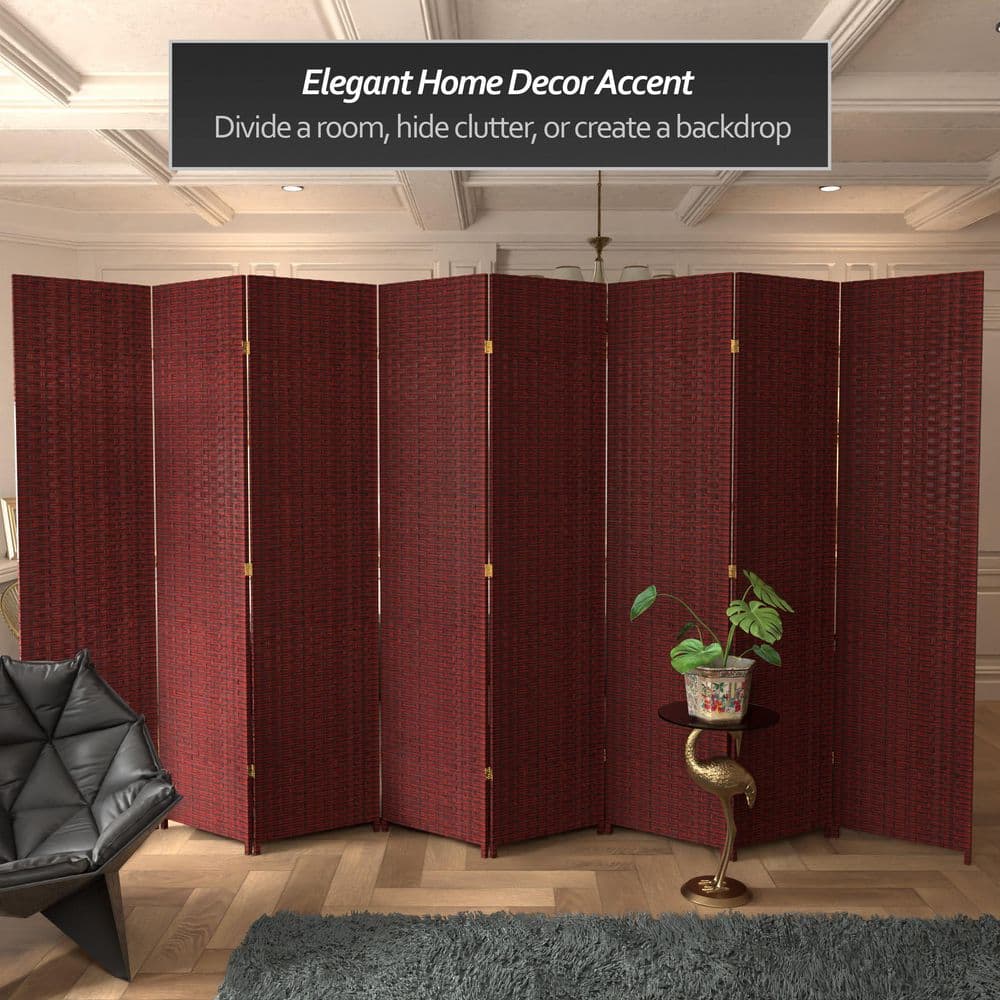 Red and Black 7 Ft Tall Woven Fiber 8-Panel Room Divider