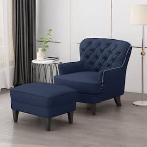 Blue Polyester Club Chair with Ottoman (Set of 1)