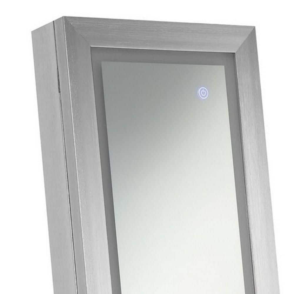Elegant Silver Full-Length Cheval Mirror with Wood Frame and LED