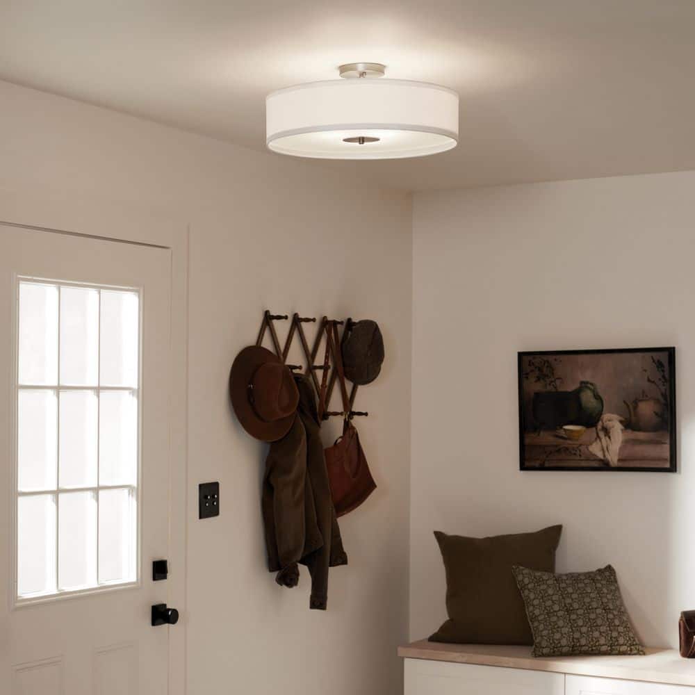 Transitional 20" Black and White Drum Pendant with Nickel Finish