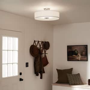 20 in. 3-Light Brushed Nickel Transitional Fabric Shaded Kitchen Convertible Pendant Hanging Light to Semi-Flush