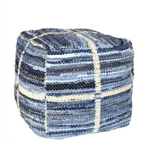 Jordan 18 in. D x 18 in. H x 18 W Blue Striped Square Cotton Pouf