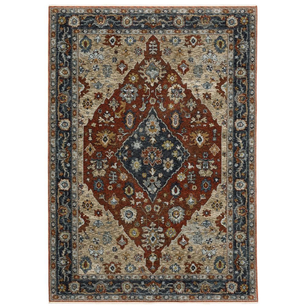 Ambrose Red Doormat 3 ft. x 5 ft. Oriental Medallion Polyester Fringe Edge Indoor Area Rug price history on PriceWatchPro
