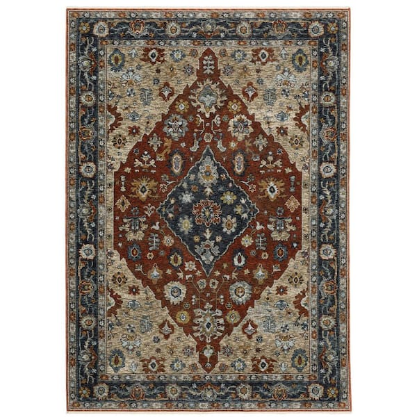 AVERLEY HOME Ambrose Red/Blue 5 ft. x 8. ft. Oriental Medallion Polyester Fringe Edge Indoor Area Rug