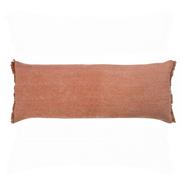 Unbranded Neera Clay Brown Solid Fringe Soft Polyfill 14 in. x 36 in. Lumbar Indoor Throw Pillow