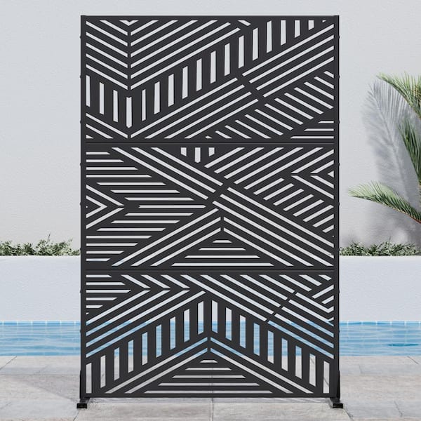 Lirago 72 in. x 47 in. Outdoor Metal Privacy Screen Garden Fence Triangle Pattern Wall Applique in Black